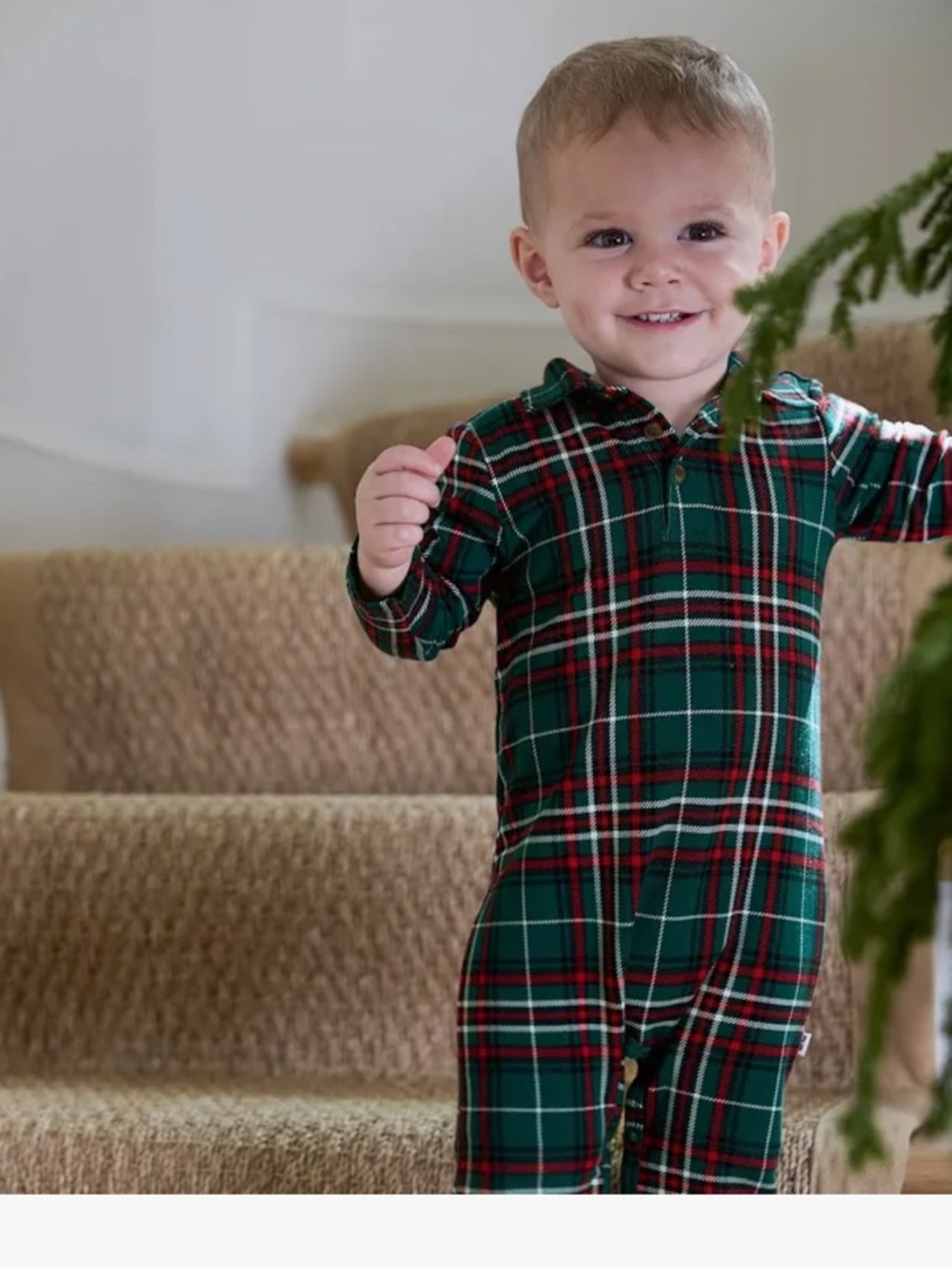 Little Sleepies Evergreen Plaid Polo Romper - Green & Red